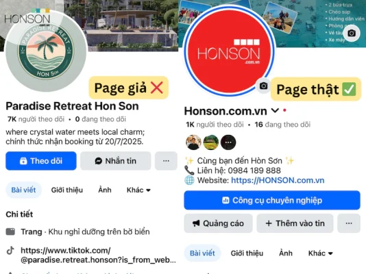 Cách nhận biết page giả mạo honson.com.vn 